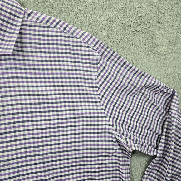 John Varvatos Men's Purple Check Lightweight Cotton Long Sleeve Size 17 34/35 - Picture 4 of 13
